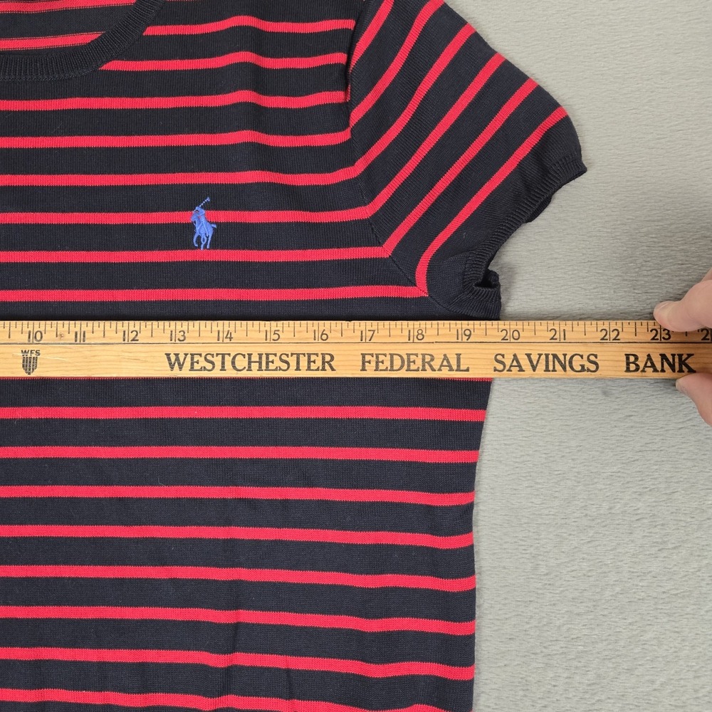 VTG Ralph Lauren Sport T-Shirt Womens XL Red Navy Striped Cotton Short Sleeve - Picture 8 of 8